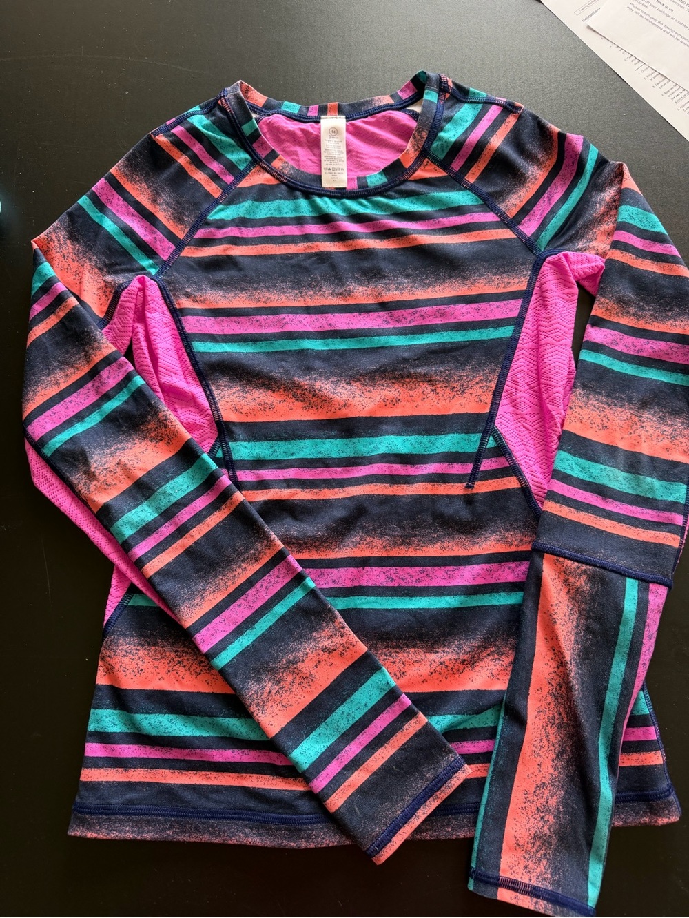 Ivivva Girls Long-Sleeve Stripe Active Top - Navy, Pink & Teal
